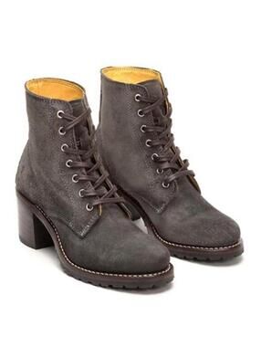 Frye Women Lace Up Sabrina 6G Gray Heeled Combat Boots 9.5 M